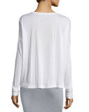 Long-Sleeve Jersey Scoop-Neck Tee, White