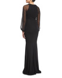 Cap-Sleeve Beaded-Front Godet Gown 