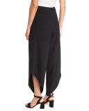 Draped Asymmetric Crepe Culottes, Black