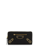 Metallic Edge Zip-Around Wallet, Black