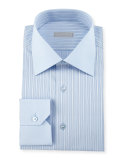 Fancy-Stripe Woven Dress Shirt, Blue