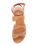 Samara Flat Bow-Detail Sandal, Tan/Multi