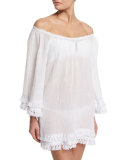 Tammy Tassel-Trim Off-Shoulder Coverup Dress, White