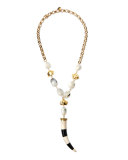 Striped Horn Pendant Necklace, White/Black