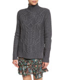 Cable-Knit Turtleneck Wool-Blend Sweater, Charcoal