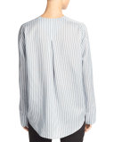 Menswear Striped Charmeuse Shirt, Blue