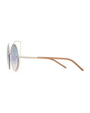 Exaggerated Metal Cat-Eye Sunglasses, Silver/Blue