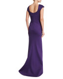 Cap-Sleeve Bandage Jersey Gown