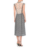 Floral-Print Ruffle-Trim Midi Dress, Ecru/Multi