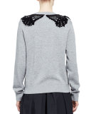 Crochet-Collar Long-Sleeve Sweatshirt, Gray Melange