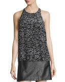 Brighton Animal-Print Sleeveless Silk Top
