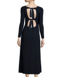Caden Ribbed Tie-Back Midi Dress, Navy