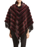Fringed Mink-Fur Poncho, Wine