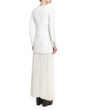 Long-Sleeve Cady Combo Gown W/Pleated Skirt, Ivory