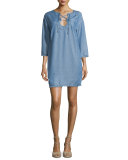 Lace-Up Chambray Coverup Dress