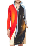 Sail-Print Bracelet-Sleeve Tunic Dress, Multi
