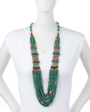 Turquoise & Coral Long Beaded Necklace, 38"