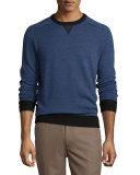 Sueded-Trim Crewneck Sweater, Navy