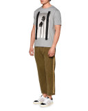 Classic Washed Trousers with Side-Stripe, Military Green