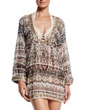 Printed Georgette Embroidered Caftan Coverup