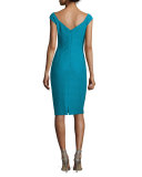 Off-Shoulder V-Neck Textured Sheath Dress