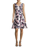 Floral V-Neck Sleeveless Dress, Light Pink