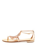 Crystal Mesh Toe-Ring Sandal, Rust