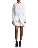 Tie-Waist Poplin Shirtdress, Bright White