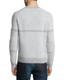 Neiman Marcus Cashmere by Billy Reid Striped Crewneck Sweater, Gray