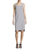 Skinny-Striped Organic Linen Tank Dress, White/Black