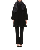 Textured Zip-Front Long Coat, Black