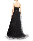 Strapless Embellished-Skirt Gown, Black