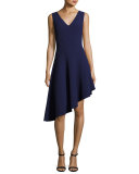 Sleeveless Asymmetric Draped Dress, Indigo