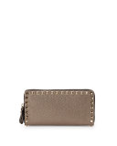 Rockstud Metallic Zip-Around Wallet, Silver