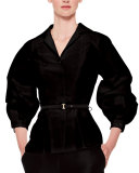 Silk Faille Balloon-Sleeve Blouse, Black