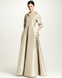 Half-Sleeve Faux-Wrap Gown