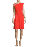 Ruched Matte-Jersey Sleeveless Dress, Geranium
