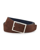 Reversible Suede Belt, Brown/Navy