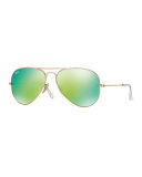 Mirrored Aviator Sunglasses, Golden/Green