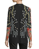 Stud-Print Wrap Cardigan, Red/Black
