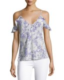 Aliyah Floral Print Cold-Shoulder Camisole Top, White/Purple