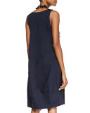 Sleeveless Linen-Stretch Lantern Dress, Navy, Plus Size
