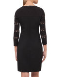 Lace-Inset Long-Sleeve Wool Dress, Black