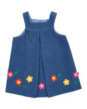 Floral-Trim Corduroy Jumper, Blue, Size 2-6