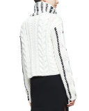 Caravan Leather-&-Lace Stitched Sweater, Cream