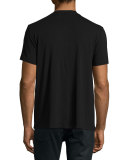 Satin Zip-Pocket Short-Sleeve T-Shirt, Black