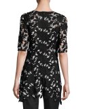 V-Neck Flared-Hem Lace Top, Black/Ivory