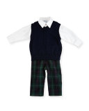 Sweater Vest, Shirt & Plaid Pants Set, Navy/Green, Size 12-24 Months
