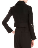 Asymmetric-Zip Belted Felt Biker Jacket, Black