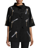 Spaghetti & Fork Half-Sleeve Swing Coat, Black
